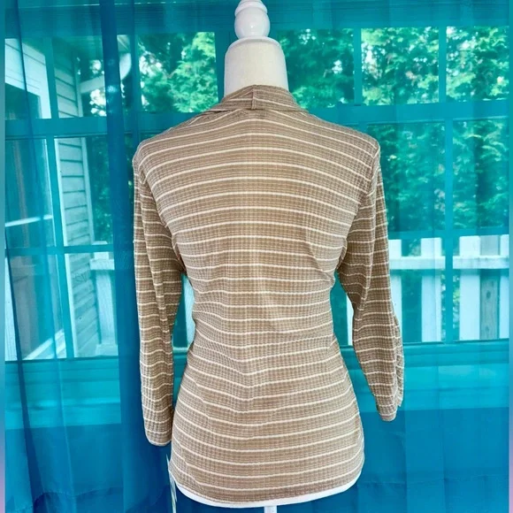 Alfred Dunner Cream White Petite Medium Latte Stripe Twinset Top w/ Necklace NWT - Picture 4 of 12